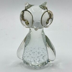 MCM‎ Art Glass Owl Figurine Paperweight  Bullicante Blown Bubbles 4 Inches